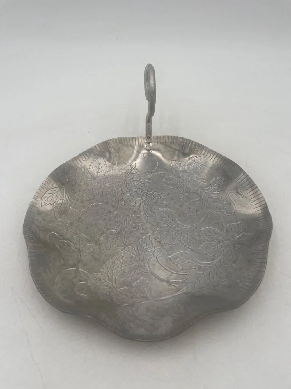 Handcrafted Aluminum Floral Etched Serving Tray With Handle  Decorative